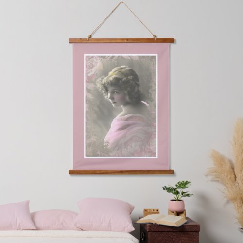 Vintage Victorian Teenage Girl in Pink Hanging Tapestry