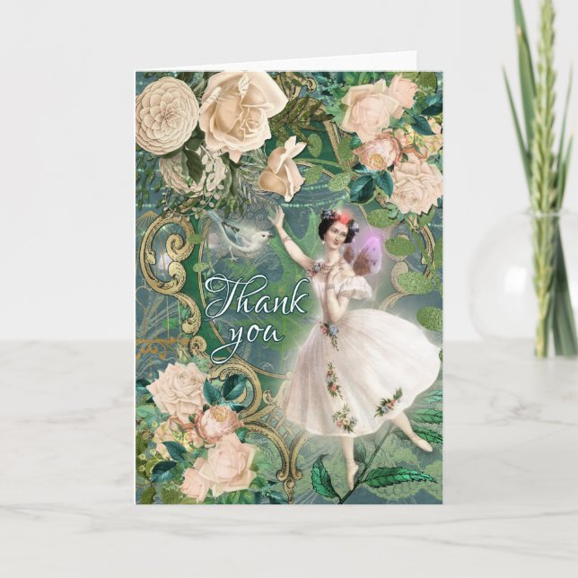 Vintage victorian thank you card. ballerina, fairy (Front)
