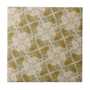 Vintage Victorian The Frightened Lion pattern Ceramic Tile