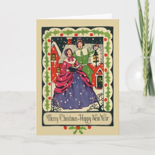 Vintage Victorian Traditional Christmas Caroler Holiday Card