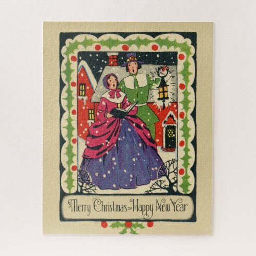 Vintage Victorian Traditional Christmas Garb Retro Jigsaw Puzzle