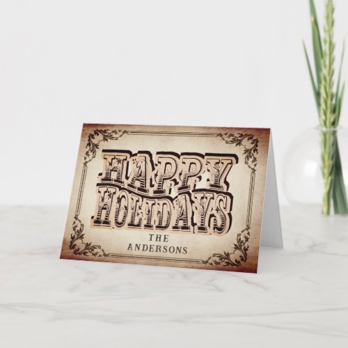 Vintage Victorian  typography Happy Holidays Holiday Card