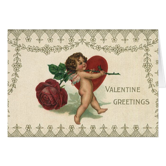 Vintage Victorian Valentine Cherub Rose And Heart Card Zazzle