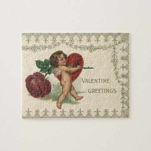 Vintage Victorian Valentine Cherub Rose and Heart Jigsaw Puzzle