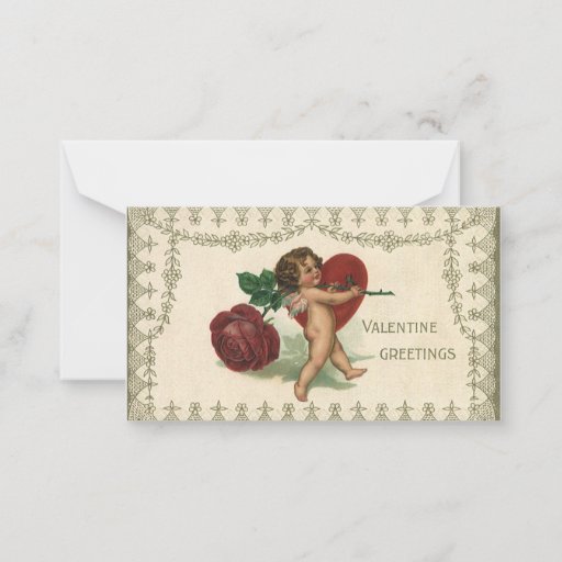 Customizable Vintage Valentine Victorian Angel Cupid Rose Heart Business Card