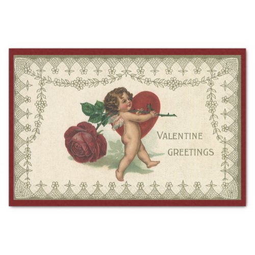 Vintage Victorian Valentine Cherub Rose and Heart Tissue Paper