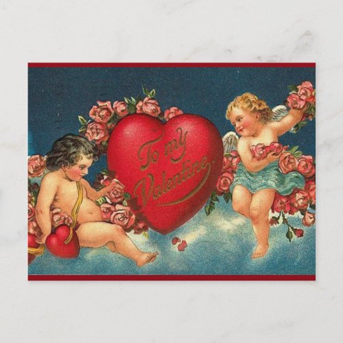 Vintage Victorian Valentine Cherubs Holiday Postcard