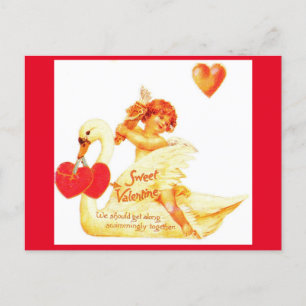 Vintage Victorian Valentine Cupid on Swan Postcard