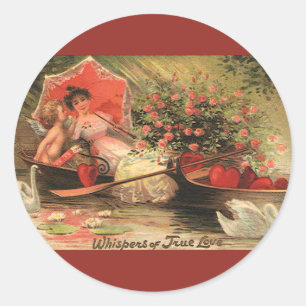 Vintage Victorian Valentine Day Cherub with Hearts Classic Round Sticker