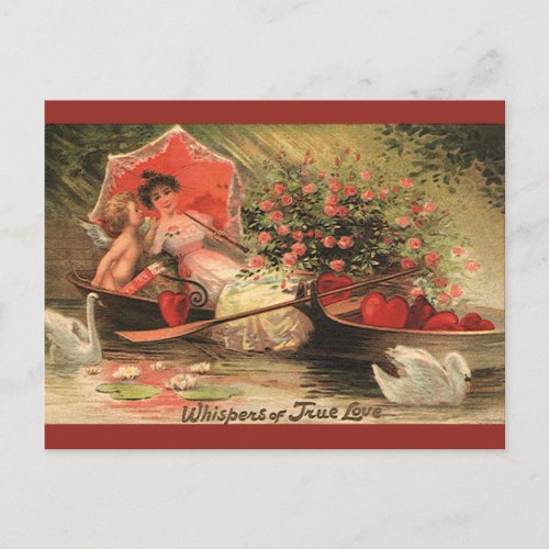 Vintage Victorian Valentine Day Cherub with Hearts Holiday Postcard