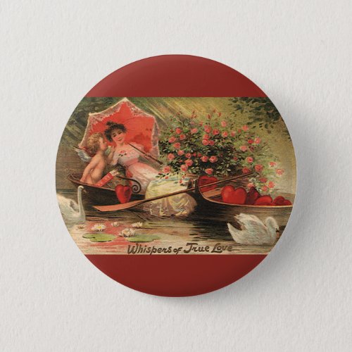 Vintage Victorian Valentine Day Cherub with Hearts Pinback Button