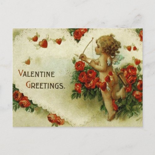 Vintage Victorian Valentines Cherub Holiday Postcard