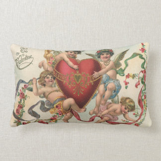 Vintage Victorian Valentines, Cherubs Angels Heart Lumbar Pillow