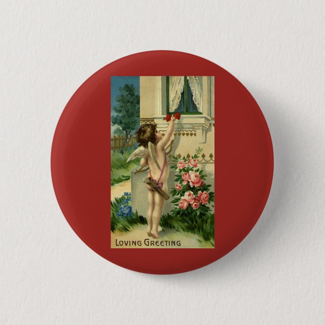 Vintage Victorian Valentine's Day, Angel Hearts Button (Front)