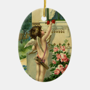 Vintage Victorian Valentine's Day, Angel Hearts Ceramic Ornament