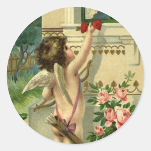 Vintage Victorian Valentines Day Angel Hearts Classic Round Sticker