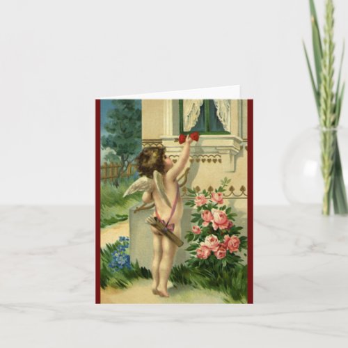 Vintage Victorian Valentines Day Angel Hearts Holiday Card