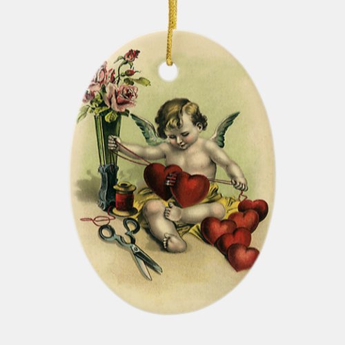 Vintage Victorian Valentines Day Angel Seamstress Ceramic Ornament