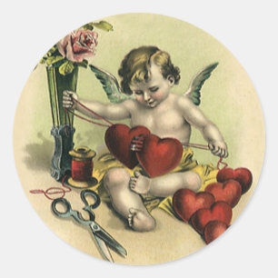 Vintage Victorian Valentine's Day Angel Seamstress Classic Round Sticker