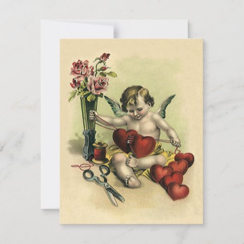 Vintage Victorian Valentines Day Angel Seamstress Holiday Card