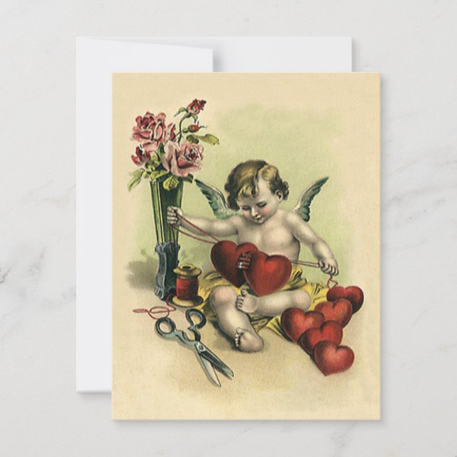 Vintage Victorian Valentine's Day Angel Seamstress Holiday Card (Front)