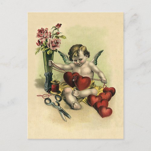 Vintage Victorian Valentines Day Angel Seamstress Holiday Postcard