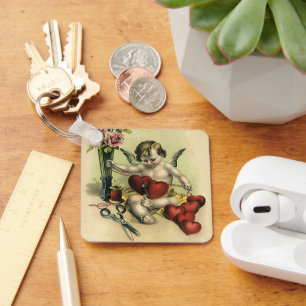 Vintage Victorian Valentine's Day Angel Seamstress Keychain