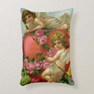 Vintage Victorian Valentines Day Angels Heart Rose Accent Pillow