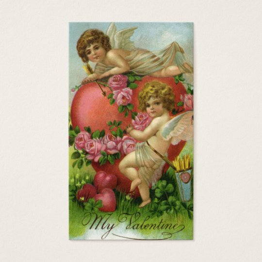 Vintage Victorian Valentines Day Angels Heart Rose Business Card