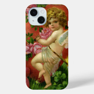 Vintage Victorian Valentines Day Angels Heart Rose iPhone 15 Case
