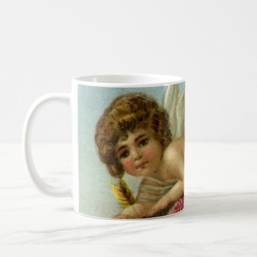 Vintage Victorian Valentines Day Angels Heart Rose Coffee Mug