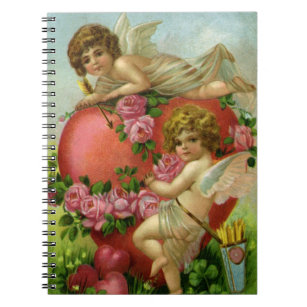 Vintage Victorian Valentines Day Angels Heart Rose Notebook
