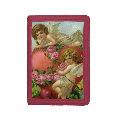 Vintage Victorian Valentines Day Angels Heart Rose Trifold Wallet