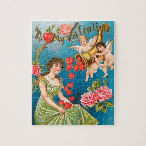 Vintage Victorian Valentines Day Angels  Hearts Jigsaw Puzzle