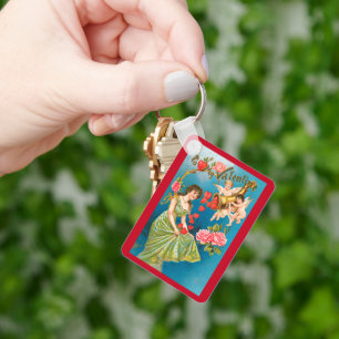 Vintage Victorian Valentine's Day Angels & Hearts Keychain