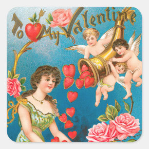 Vintage Victorian Valentine's Day Angels & Hearts Square Sticker