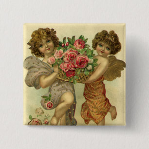 Vintage Victorian Valentine's Day, Angels Roses Button