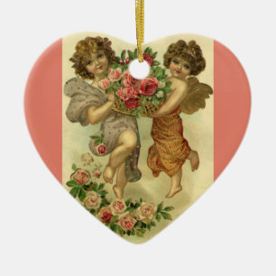 Vintage Victorian Valentine's Day, Angels Roses Ceramic Ornament