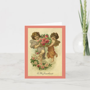Vintage Victorian Valentine's Day, Angels Roses Holiday Card