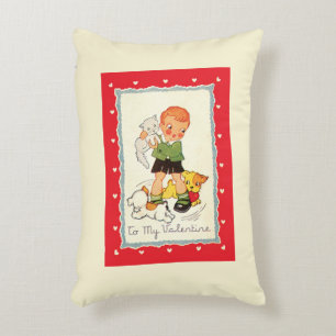 Vintage Victorian Valentines Day Boy, Cat and Dogs Accent Pillow