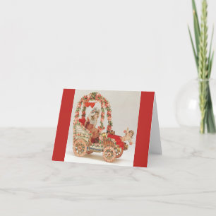 Vintage Victorian Valentines Day, Car with Flowers Holiday Card