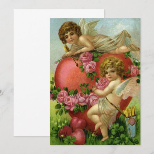 Vintage Valentines Day Victorian Angels Heart Rose Personalized Invitation