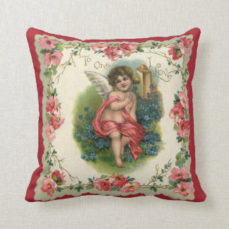 Vintage Victorian Valentine's Day, Cherub on Phone Throw Pillow