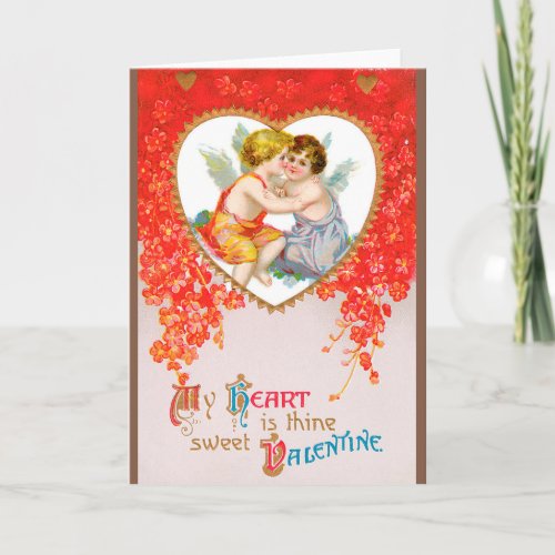 Vintage Victorian Valentines Day Cherubs in Heart Holiday Card