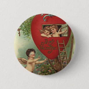 Vintage Victorian Valentines Day Cherubs Treehouse Button