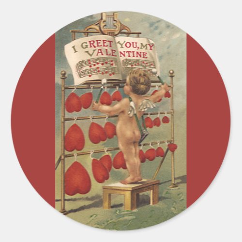 Vintage Victorian Valentines Day Cupid and Hearts Classic Round Sticker