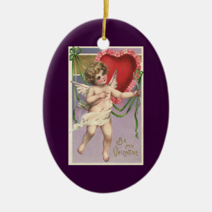 Vintage Victorian Valentine's Day Cupid with Heart Ceramic Ornament