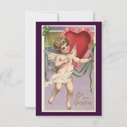 Vintage Victorian Valentines Day Cupid with Heart Invitation