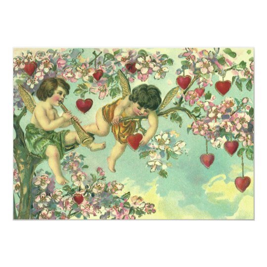 Vintage Victorian Valentines Day Cupids Heart Tree Card