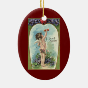 Vintage Victorian Valentine's Day, Cupid's Message Ceramic Ornament